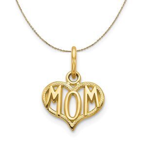 14k Yellow Gold Polished Mom Heart Necklace - 24 Inch